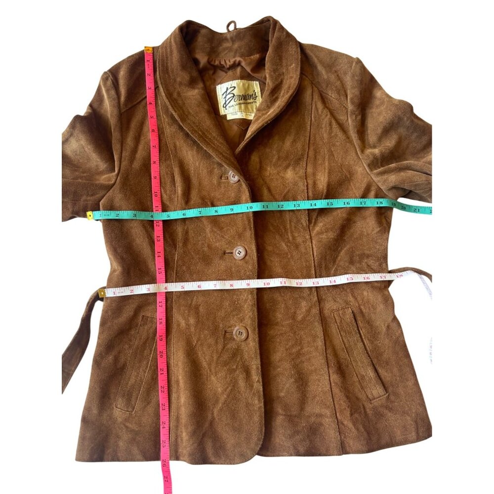 Vintage Brown Suede Womens Blazer Jacket By Bermans Size 14 - Picture 7 of 14